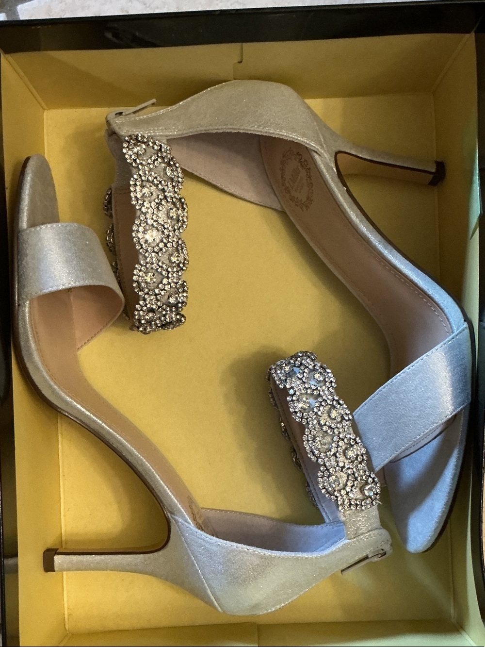 I.Miller Silver Crystal-Ankle Open-Toe Heels